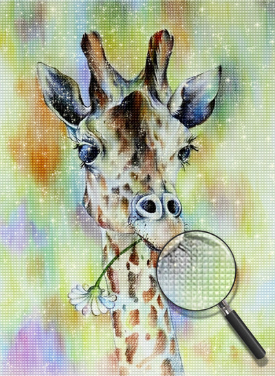 Giraffe mit Gänseblümchen im Maul Diamond Painting