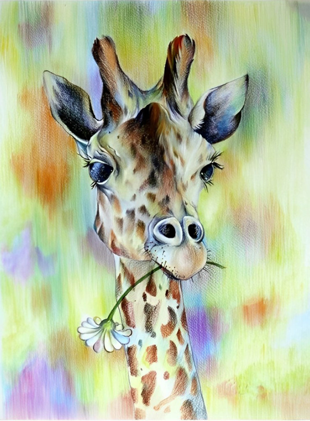 Giraffe mit Gänseblümchen im Maul Diamond Painting