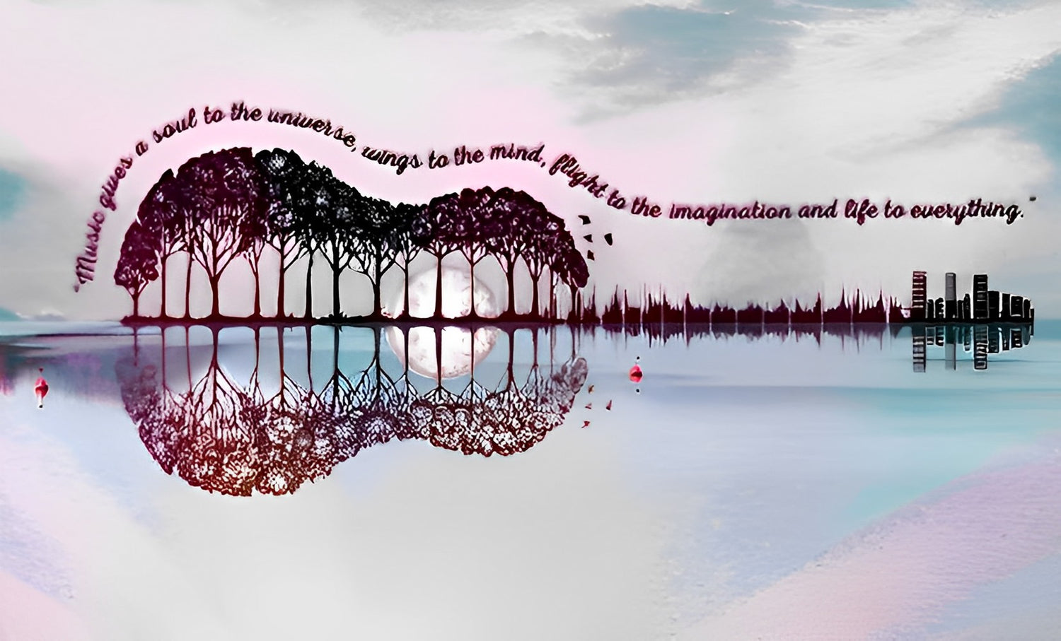 Gitarre Bäume See Diamond Painting