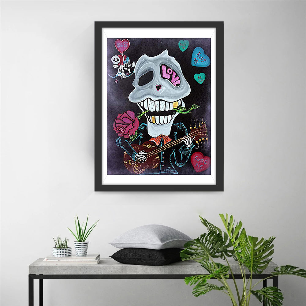 Gitarre spielender Totenkopf Diamond Painting