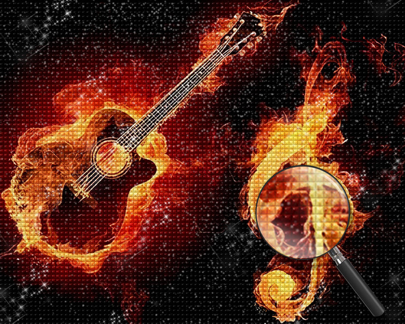 Gitarre und Musiksymbol mit Flammen Diamond Painting