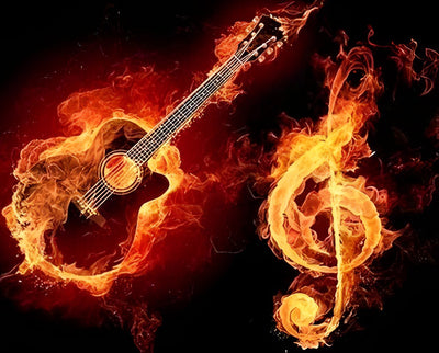 Gitarre und Musiksymbol mit Flammen Diamond Painting