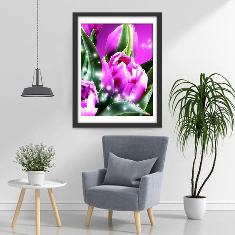 Glänzende rosa Tulpe Diamond Painting