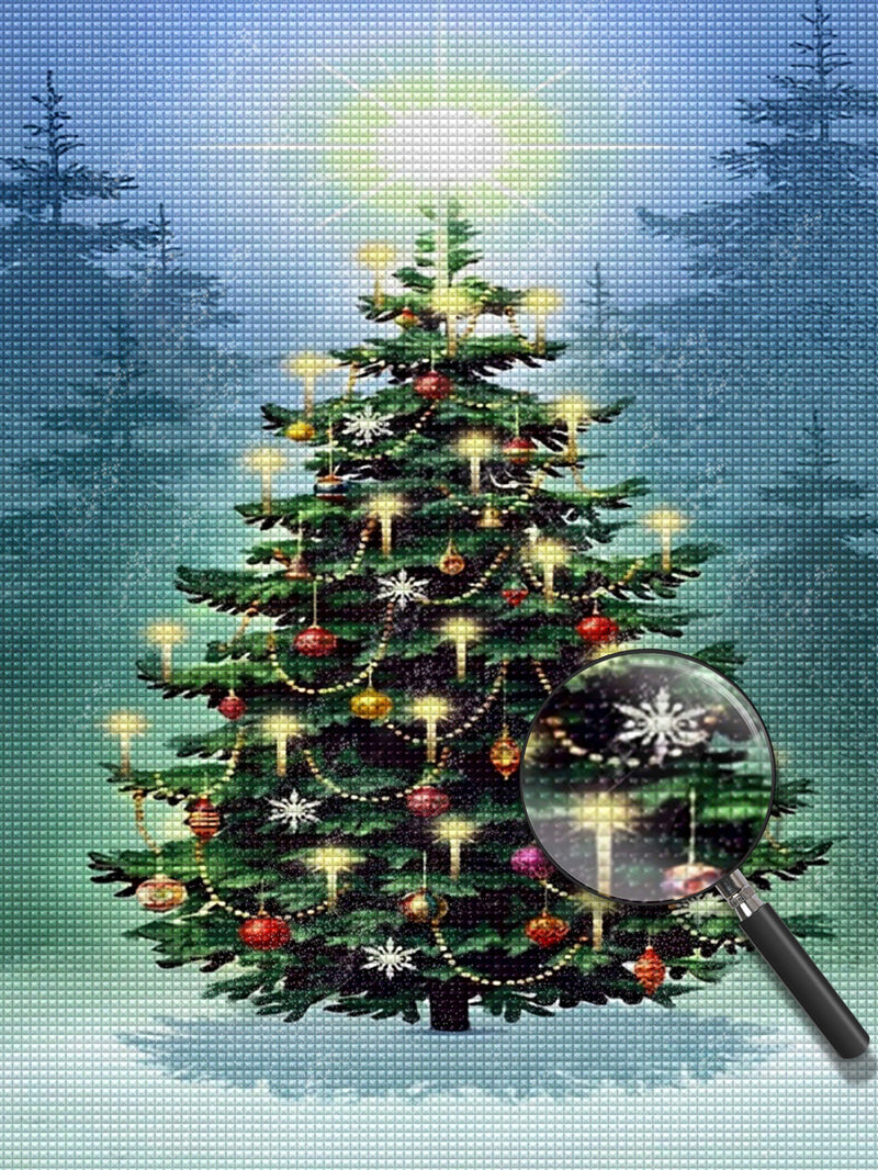 Glitzernder Weihnachtsbaum im Wald Diamond Painting