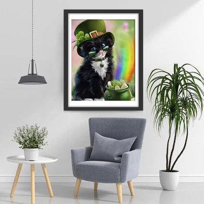 Glückliche schwarze Katze und Regenbogen Diamond Painting