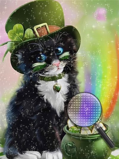 Glückliche schwarze Katze und Regenbogen Diamond Painting