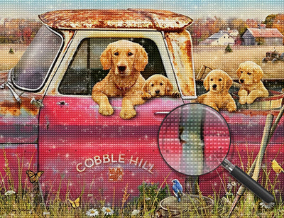 Golden Retriever im alten Truck Diamond Painting