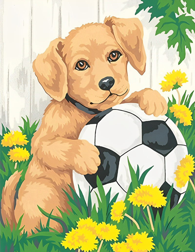 Golden Retriever mit Fußball Diamond Painting