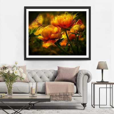 Goldene Blumen und Schmetterling Diamond Painting