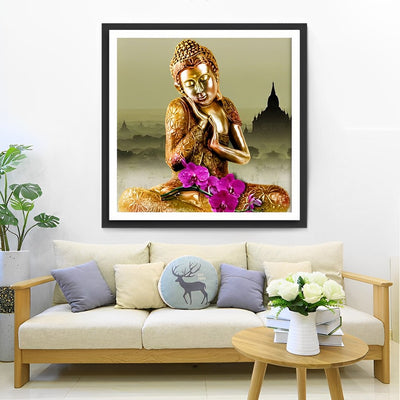 Goldener Buddha und Tempel Diamond Painting