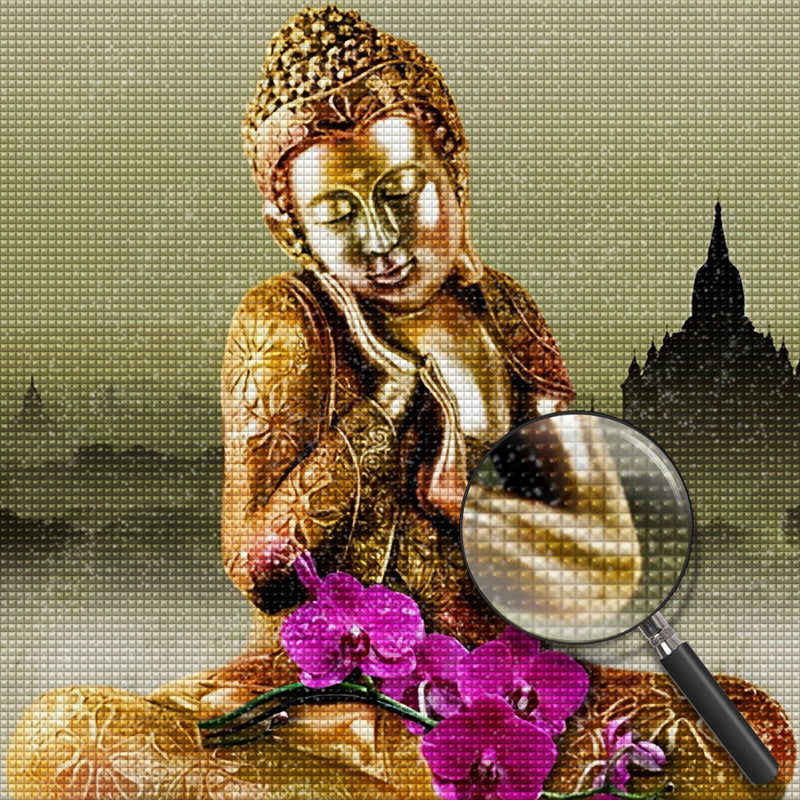 Goldener Buddha und Tempel Diamond Painting