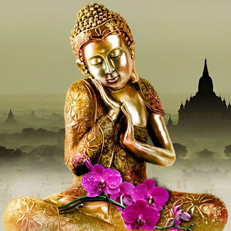 Goldener Buddha und Tempel Diamond Painting