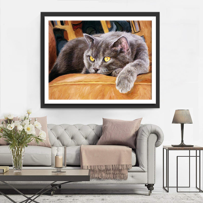 Graue Katze auf dem Sofa Diamond Painting