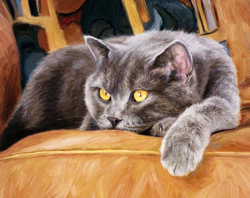 Graue Katze auf dem Sofa Diamond Painting