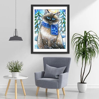 Graue Katze im Schnee Diamond Painting