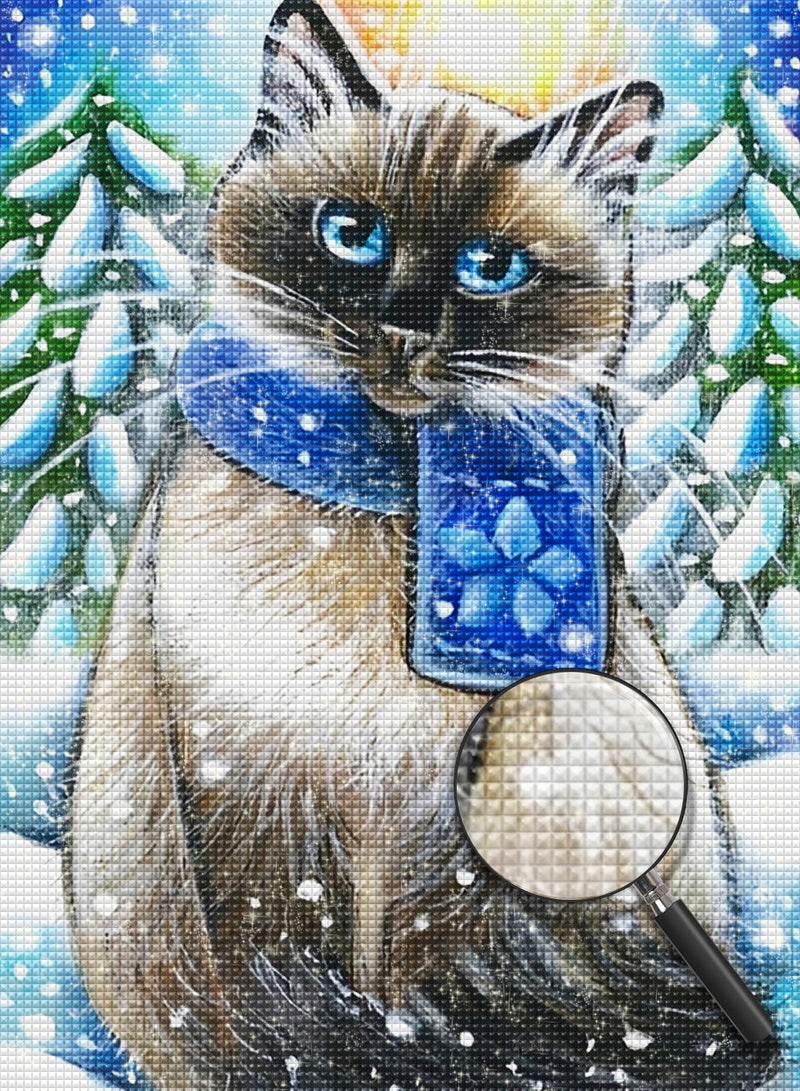 Graue Katze im Schnee Diamond Painting