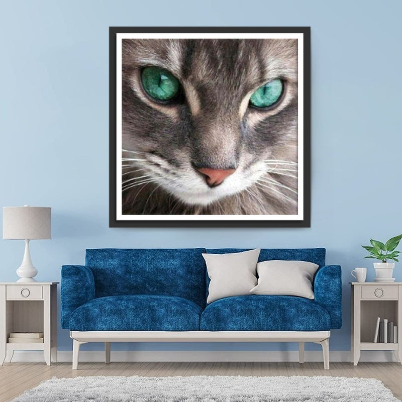 Graue Katze mit grünen Augen Diamond Painting