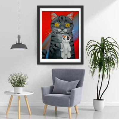 Graue Katze mit ihrem Spielzeug Diamond Painting