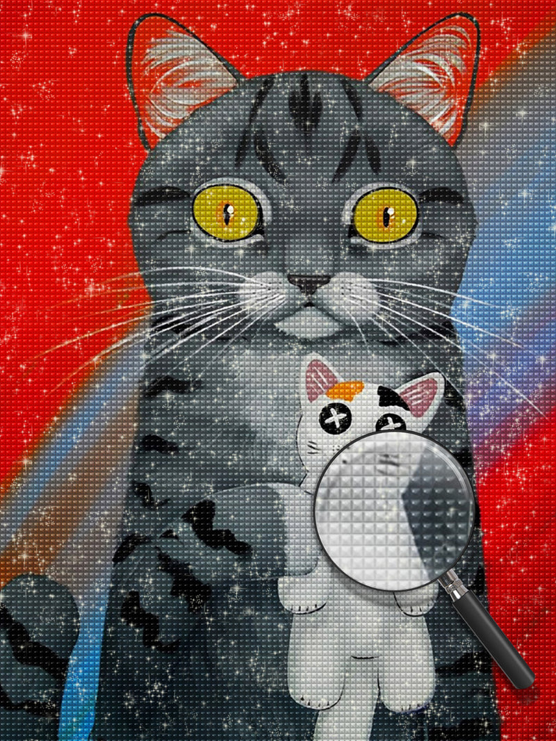 Graue Katze mit ihrem Spielzeug Diamond Painting