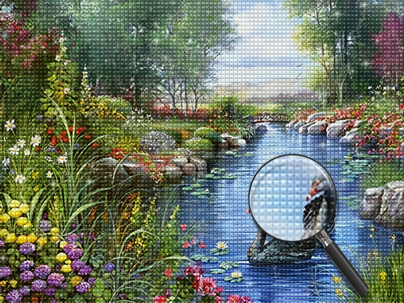 Graue Schwäne im Bach im Frühling Diamond Painting