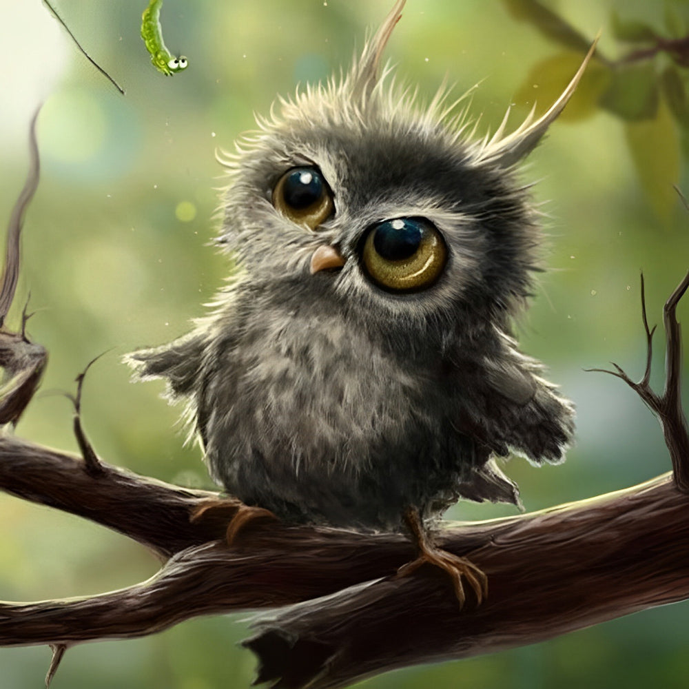 Graues Eulenbaby Diamond Painting