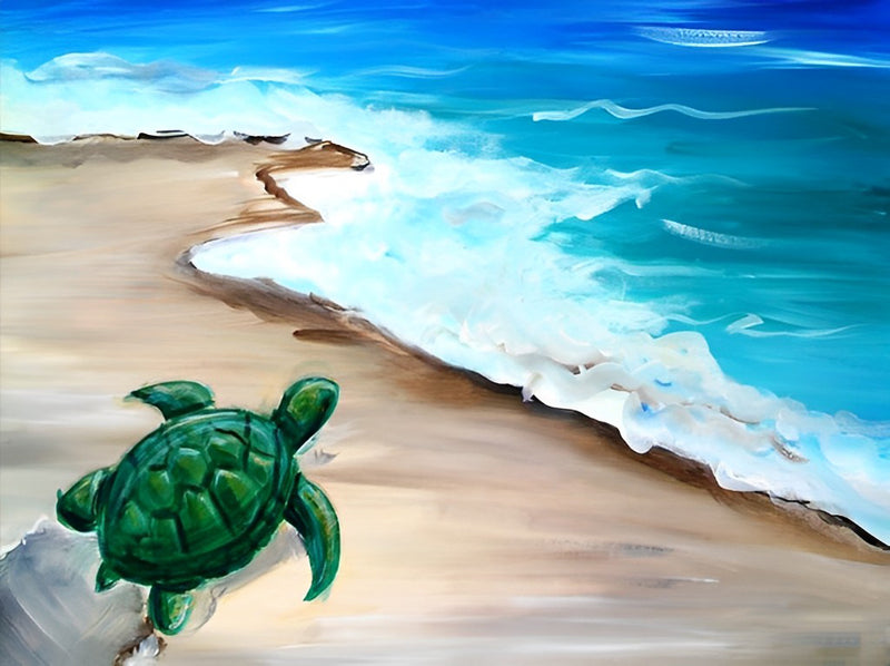 Grüne Schildkröte am Meer Diamond Painting