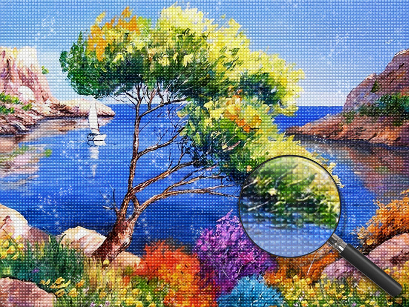 Grüner Baum am Meer Diamond Painting