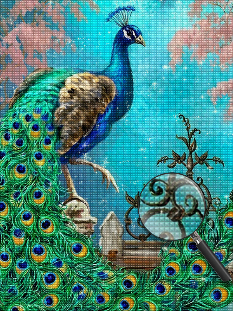 Grüner Pfau auf dem Zaun Diamond Painting