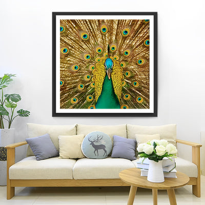 Grüner Pfau mit goldenen Fächern Diamond Painting