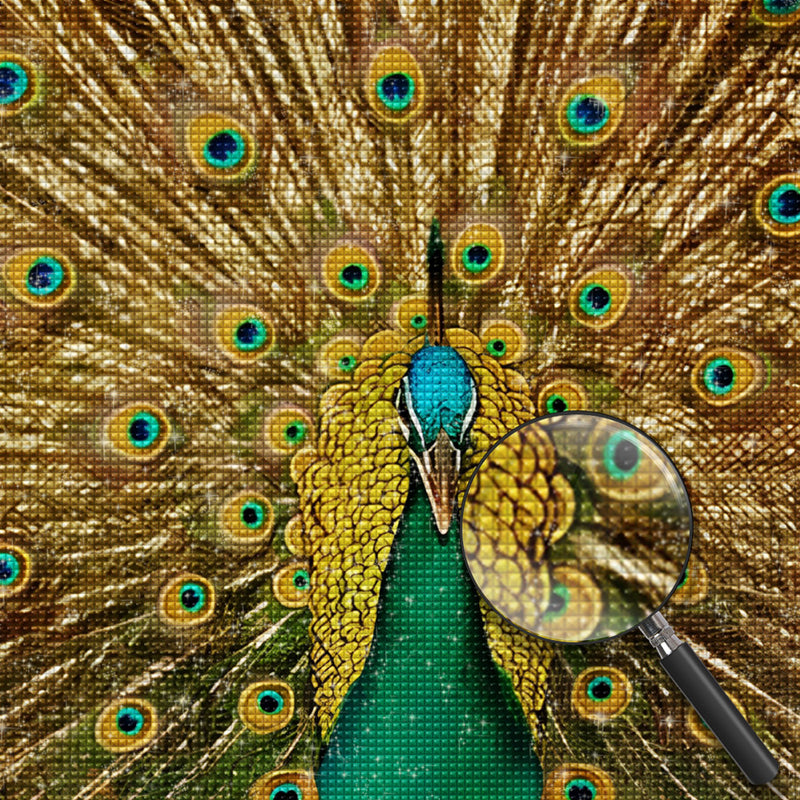 Grüner Pfau mit goldenen Fächern Diamond Painting