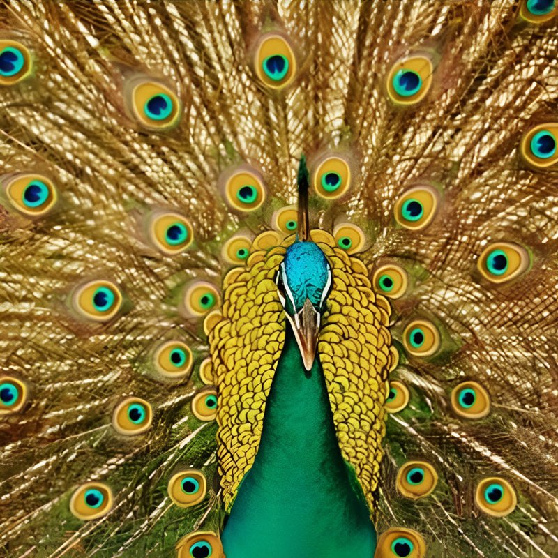 Grüner Pfau mit goldenen Fächern Diamond Painting