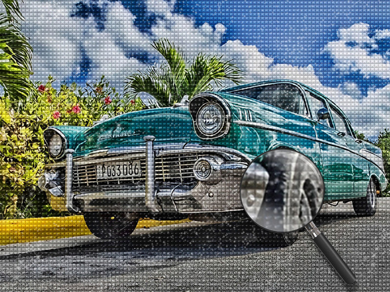 Grünes Auto auf der Straße Diamond Painting