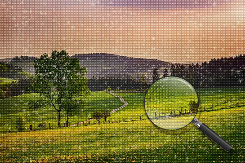 Grünes Feld und ferne Berge Diamond Painting