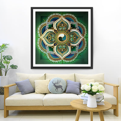 Grünes und goldenes Lotus-Mandala Diamond Painting