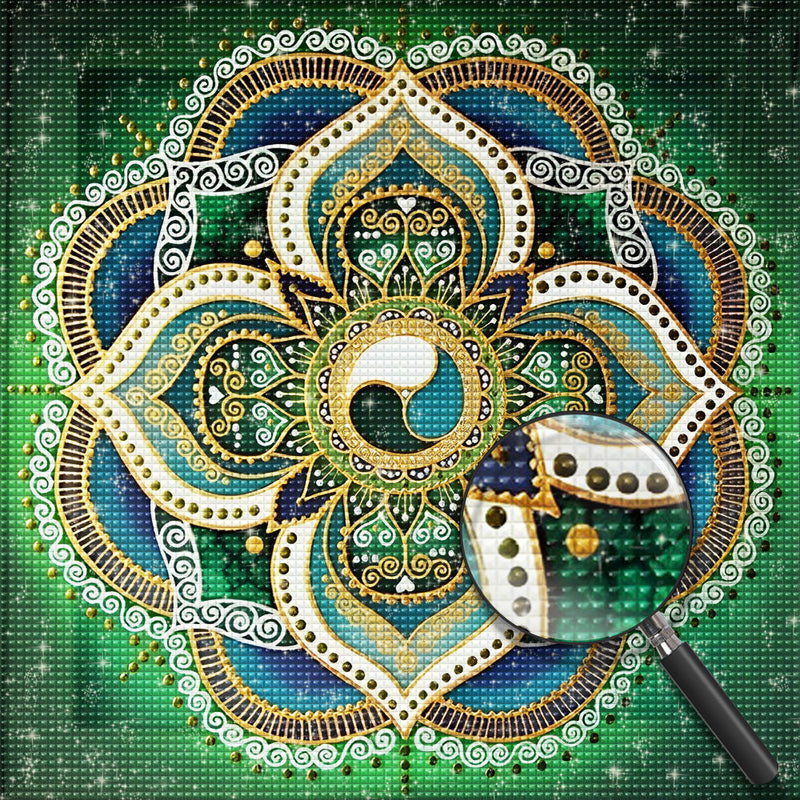 Grünes und goldenes Lotus-Mandala Diamond Painting