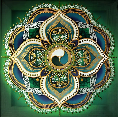 Grünes und goldenes Lotus-Mandala Diamond Painting