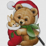 Häschen im weihnachtlichen Strumpf und Teddybär Diamond Painting