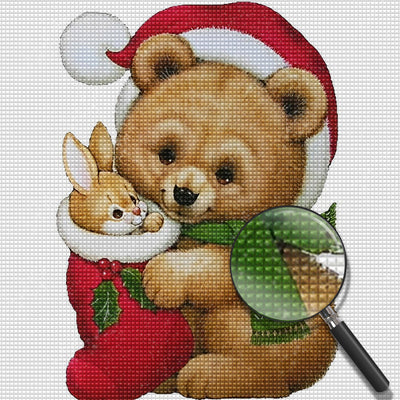 Häschen im weihnachtlichen Strumpf und Teddybär Diamond Painting