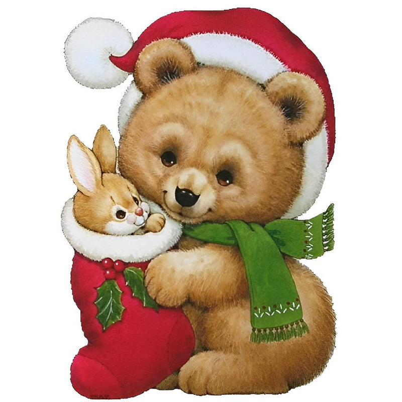 Häschen im weihnachtlichen Strumpf und Teddybär Diamond Painting