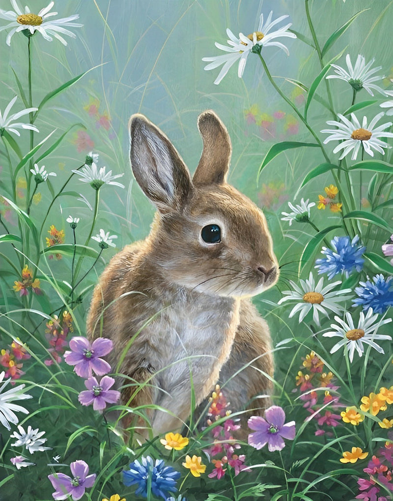 Hase in den Blumen Diamond Painting