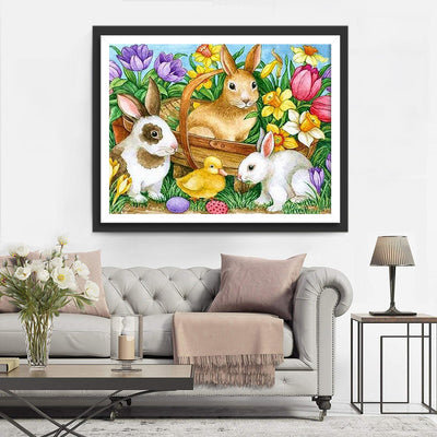 Hasen und Blumen Diamond Painting