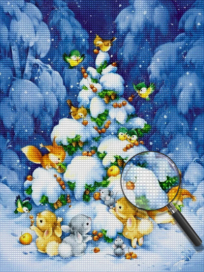 Hasen Vögel Weihnachtsbaum Diamond Painting