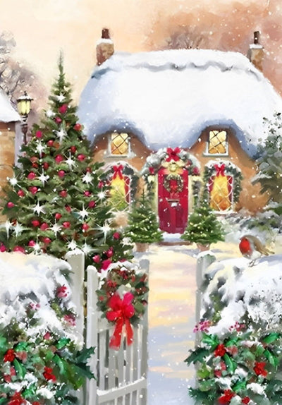 Haus mit Weihnachtsdekoration Diamond Painting