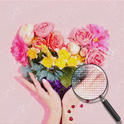 Herz aus Blumen in den Händen Diamond Painting