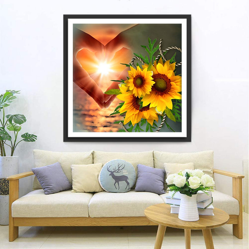 Herz und Sonnenblumen Diamond Painting