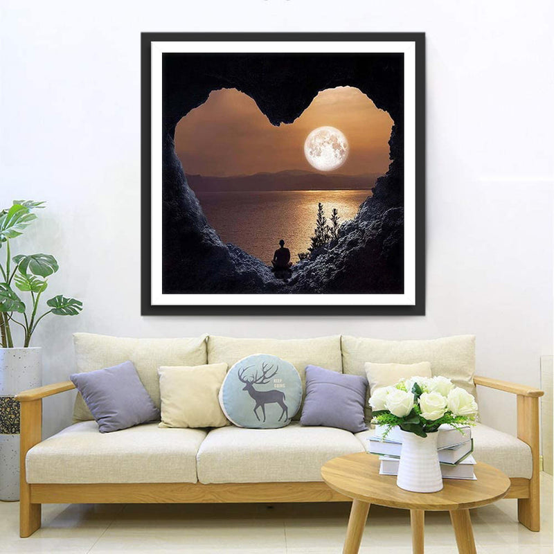 Herzförmiger Berg und Vollmond Diamond Painting