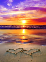 Herzförmiger Sandstrand und Abendsonne Diamond Painting