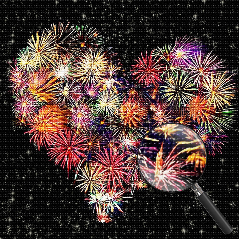 Herzförmiges Feuerwerk Diamond Painting