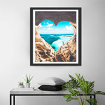 Herzförmiges Loch und blaues Meer Diamond Painting