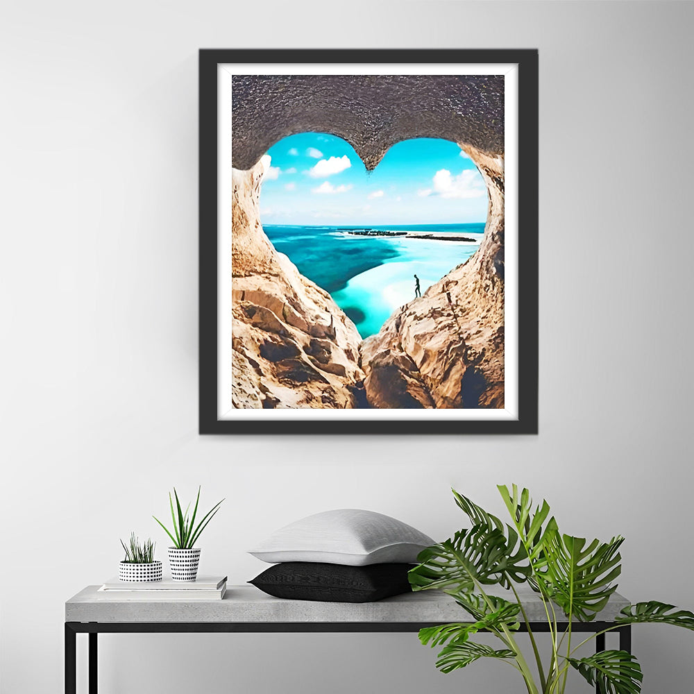 Herzförmiges Loch und blaues Meer Diamond Painting
